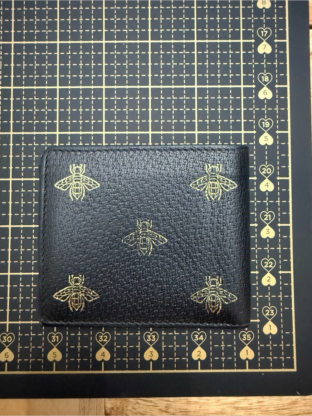 Gucci Black Leather Wallet with Gold Bee Motif